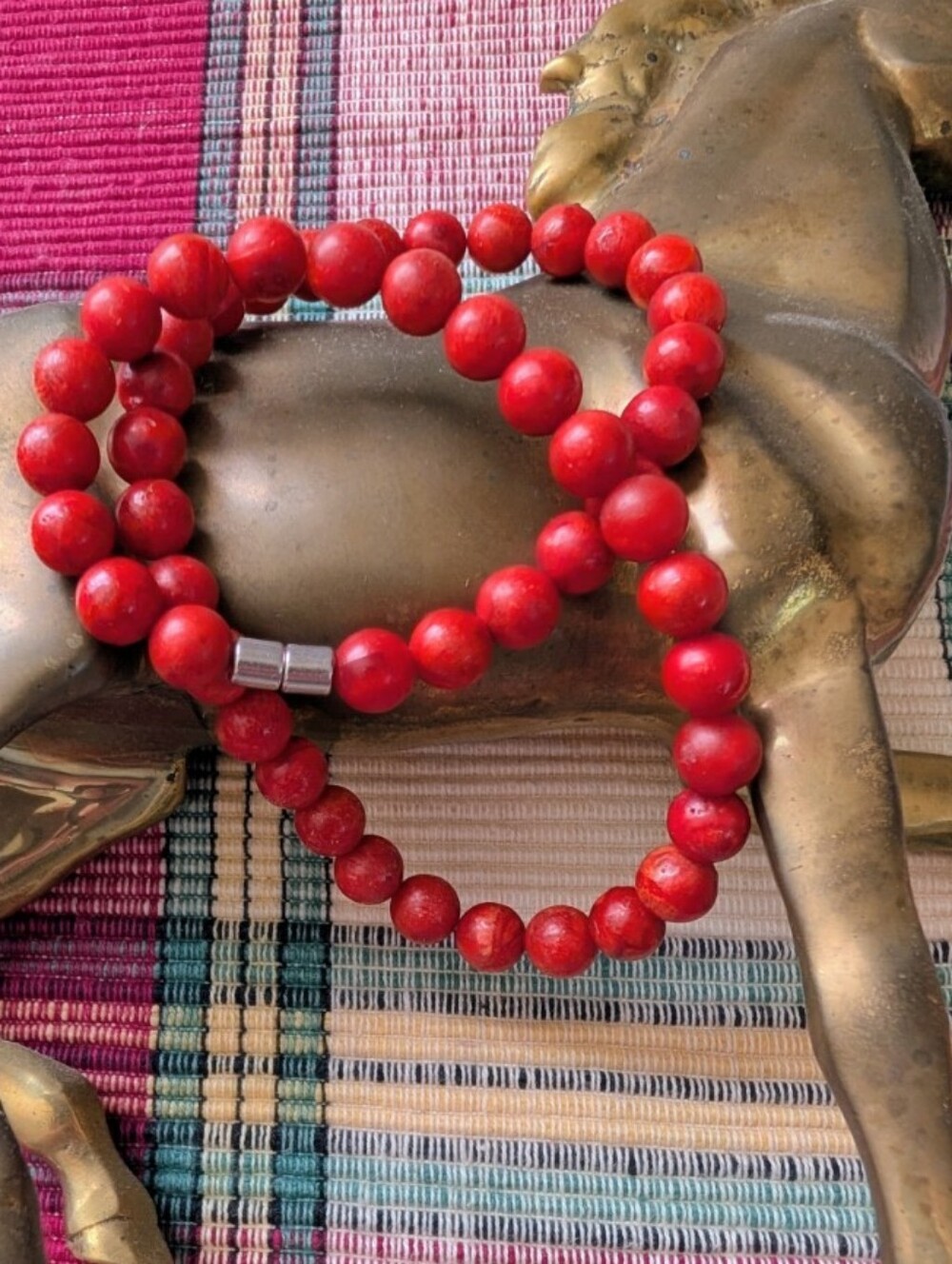 Vintage Red Sponge Coral Bead Strand Necklace ~ Magnetic Clasp